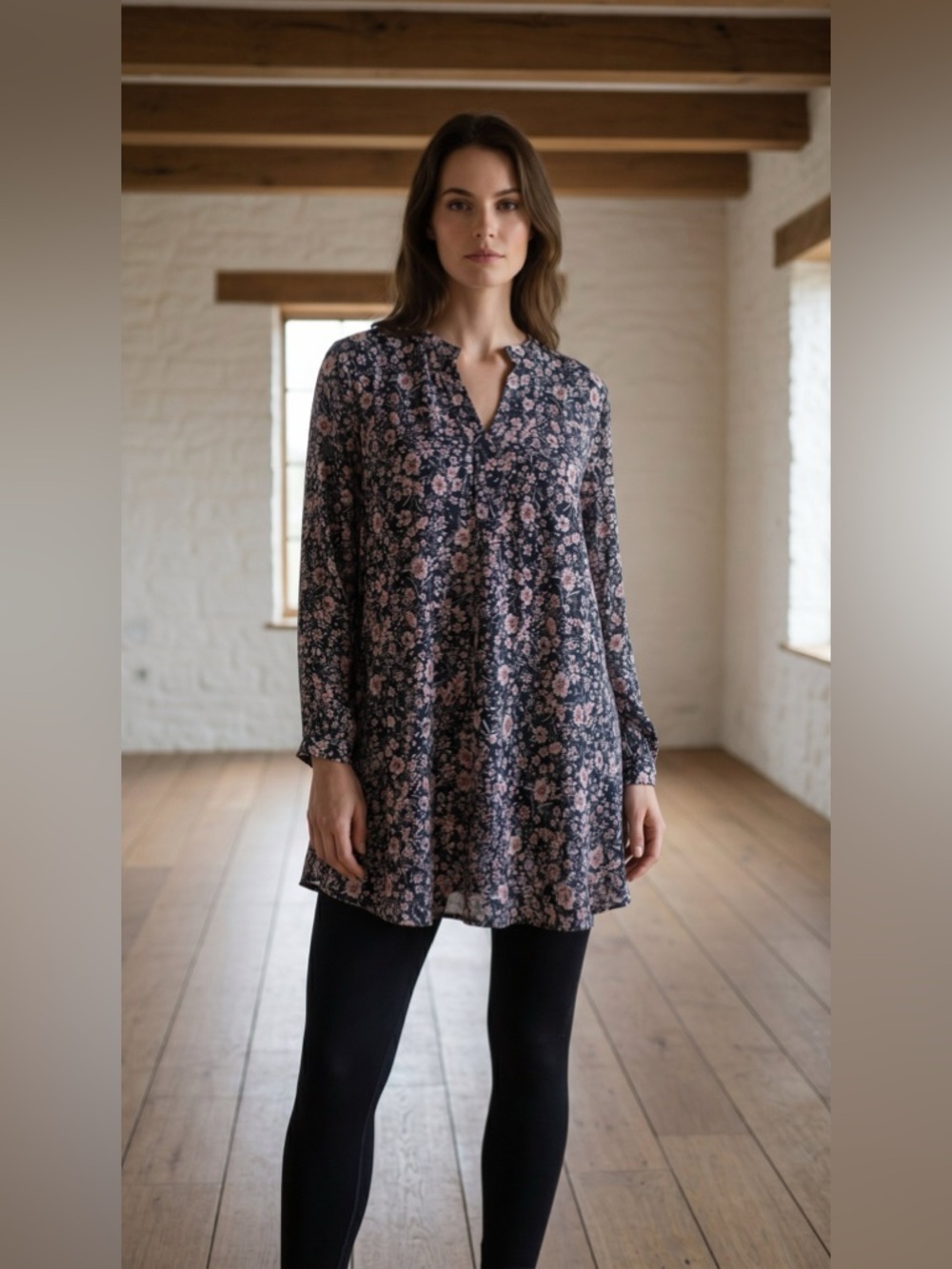 Dear Scarlett Deep Navy Blue Blush Print Floral Relaxed Flowy Silhouette Look